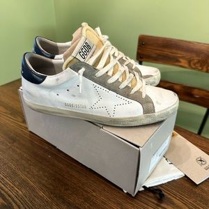 Golden Goose Super-Star w Perforated Star Midnight Blue Heel Tab 40 10 Womens